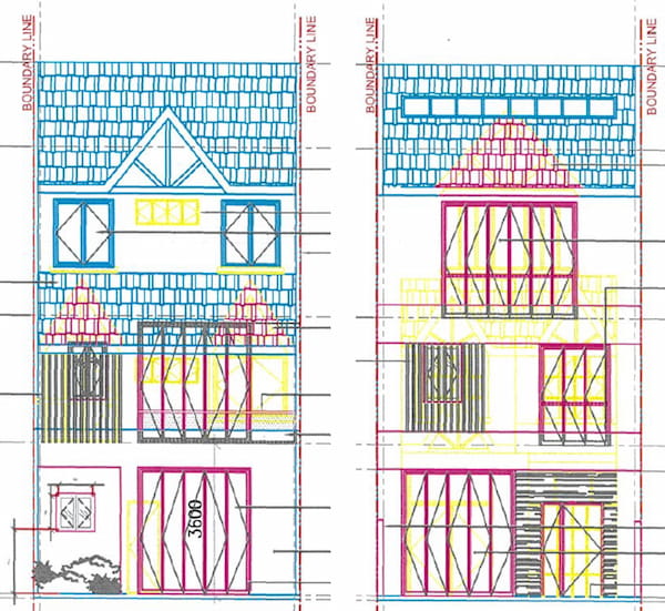 placement of glass windows and doors in house blueprint