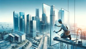 Illustration of Singapore Glazier working on high rise
