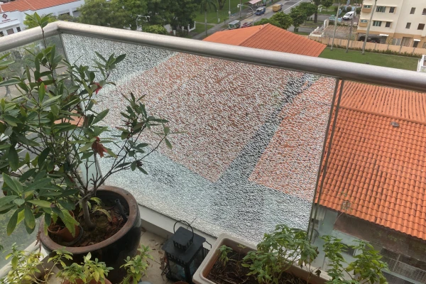 Broken balcony railing glass in singapore condo