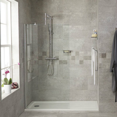 Modern bathroom with glass shower enclosure