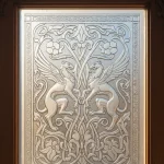 Decorative frosted glass panel with intricate engraved design