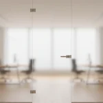 Frosted glass office door with minimal hardware