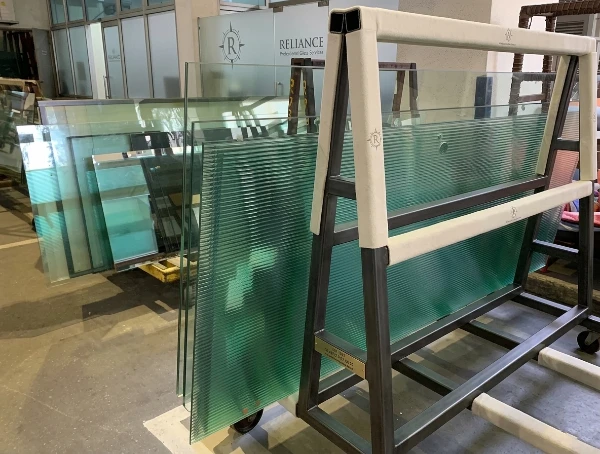 Glass sheets on A-stand for transporting