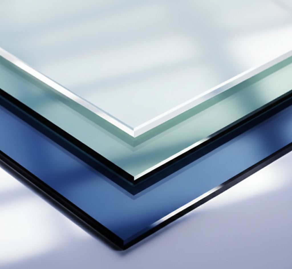 Stacked laminated glass sheets showing thickness