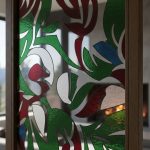 Close-up of colorful decorative stained glass panel
