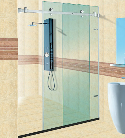 Glass sliding shower enclosure with modern fittings