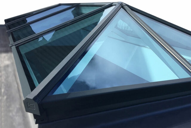 Glass skylight roof with metal frame structure
