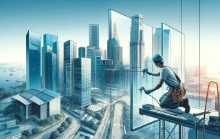 Illustration of Singapore Glazier working on high rise