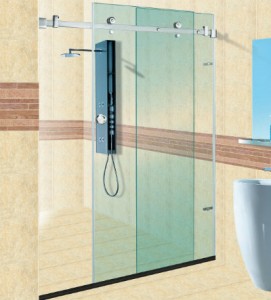 Glass panel partition for shower area